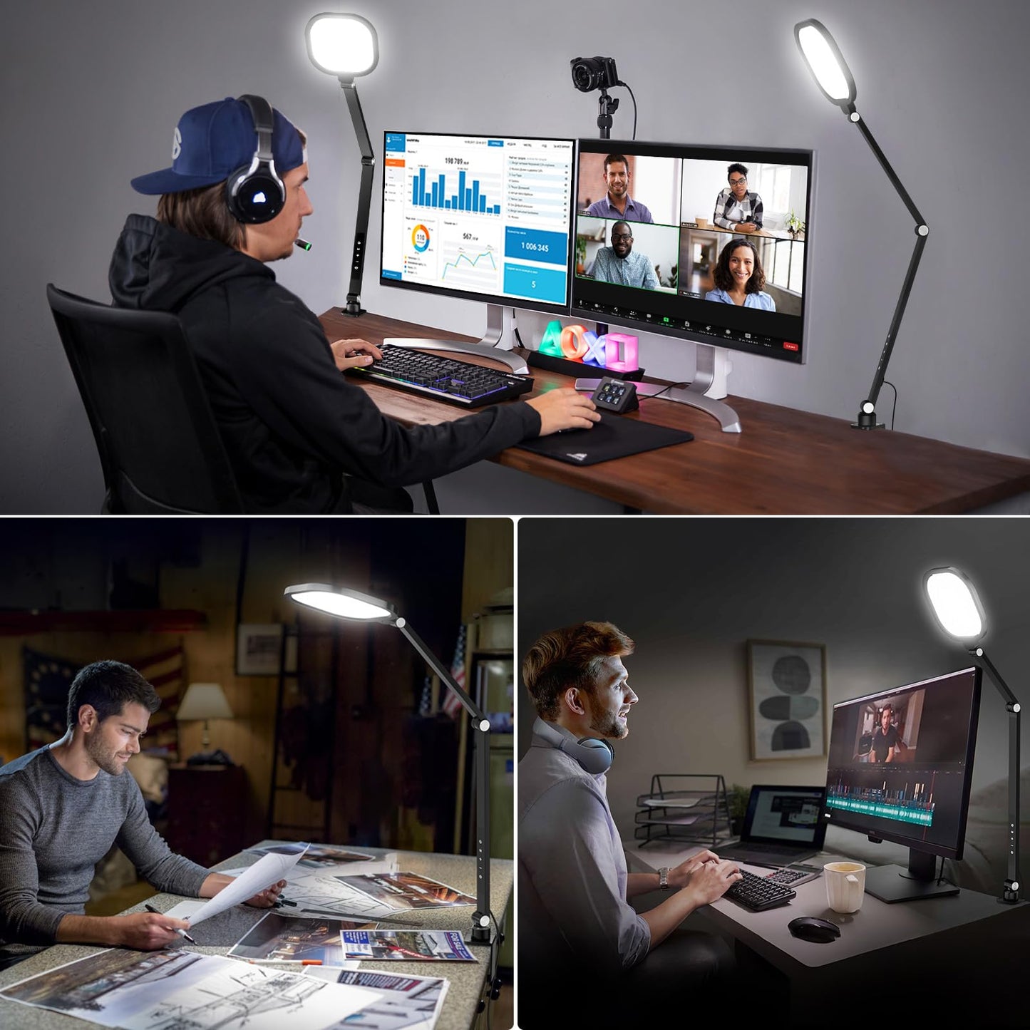 LitONES Video Conference Light for Computer, Dimmable Camera Lighting for Video Recording, Meeting, Laptop & Webcam, 15W Ring Light with C- Clamp,Swing Arm, Remote, Memory & Timer CRI >95