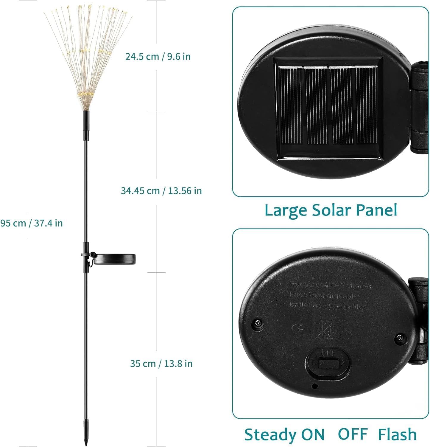 JJGoo Solar Firework Lights, 4 Pack 120 LEDs 2 Lighting Modes Solar Garden Lights Outdoor Waterproof for Yard Patio Walkway Pathway Party Wedding Christmas Decorative - Warm White
