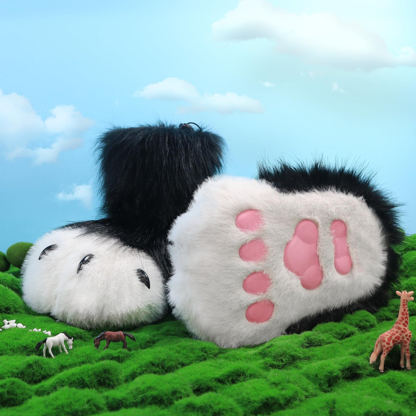 hbbhml Furry Faux Fur Shoes Animal Cat Fox Fursuit Feet Paw Slippers Plush Fluffy Warm Claw Boots Costume Accessories