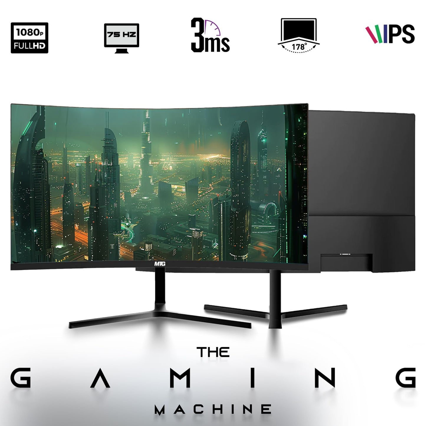 MTG 24" Curved Monitor Full HD 1080P Frameless Screen, HDMI DP USB Audio, Low Motion Blur, VESA Mount, Wireless Keyboard Mouse Combo, Computer Monitor for Gaming, Home and Office