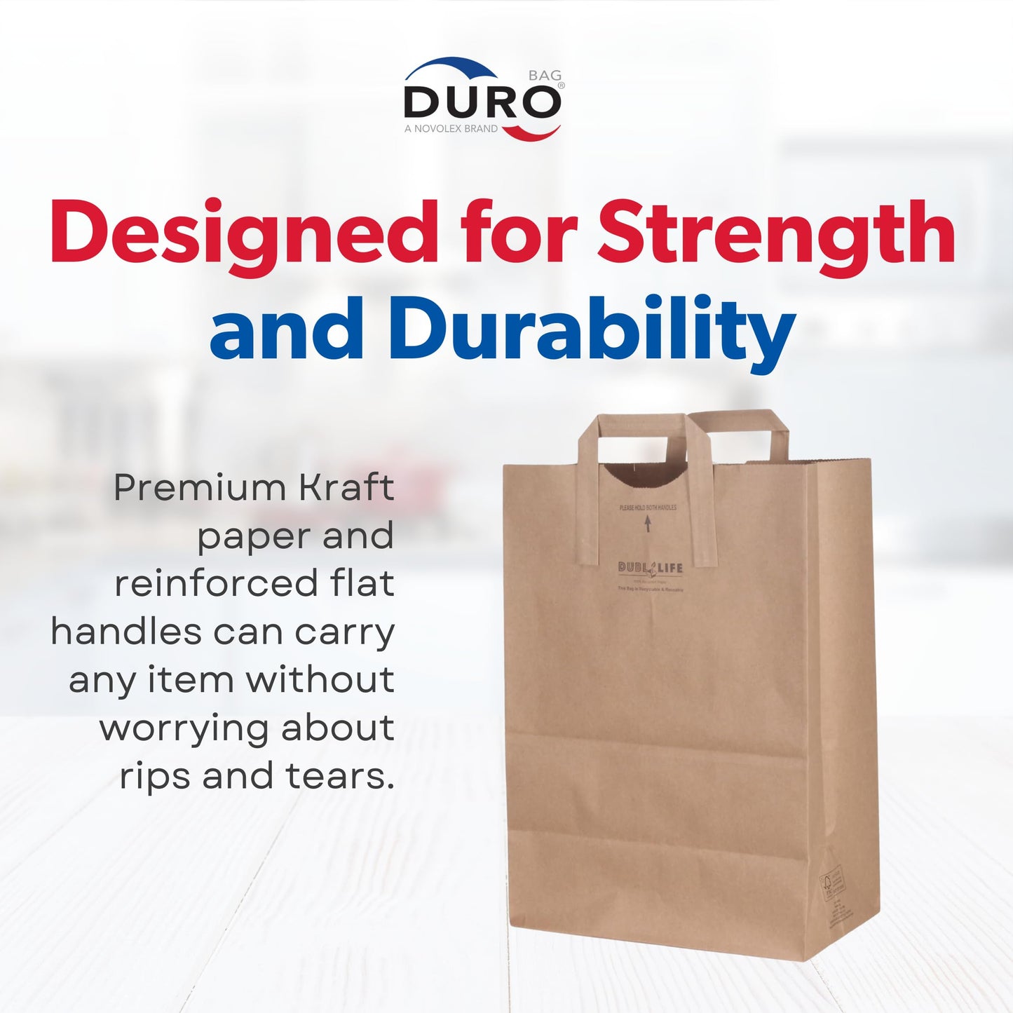 DURO 70# Brown Grocery Bags with Handles Bulk 50 Pack 12x7x17 Inch Kraft Paper bags for Grocery, Retail, Party, Shopping, Gift, and Takeout Use, Heavy-Duty Large Brown Kraft Bag for Packaging