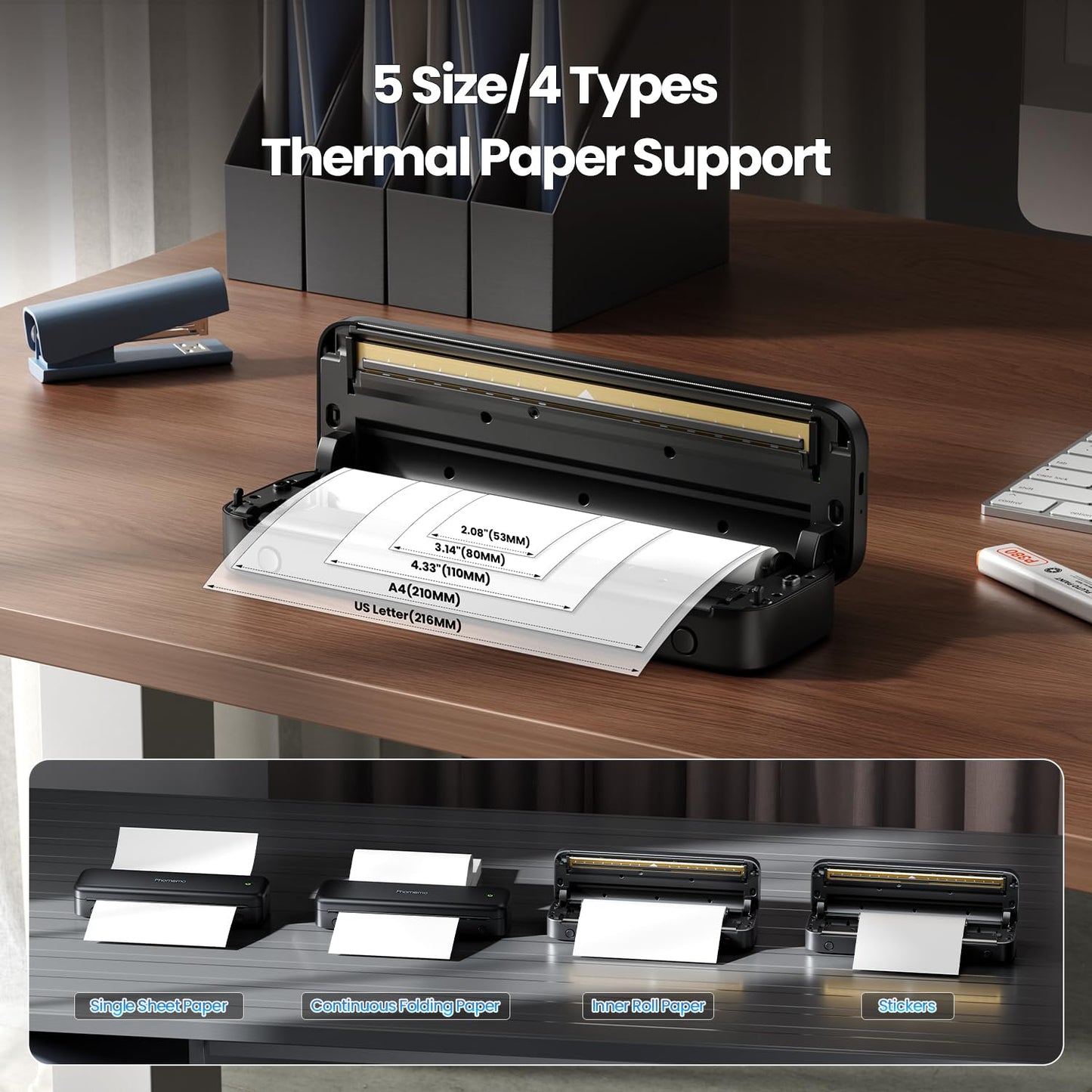 Phomemo Upgraded 300DPI Portable Printers Wireless for Travel, M834 Bluetooth Thermal Printer 8.5" x 11"& A4 Size,Inkless Mobile Printer with Carry Case for Travel,Office,School,Car,Home,Black