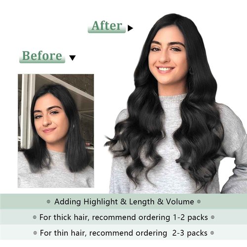 MIFIL Hair Extensions Real Human Hair 16 inch 120g Jet Black Hair Extensions Clip in Human Hair Straight Real Hair Extensions (16inch,7pcs,120g)