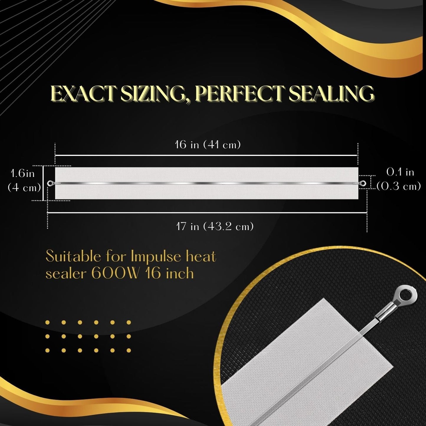 Flexzion Impulse Sealer Replacement Parts 10-Piece Impulse Sealer Parts with Heat-Resistant Fabric Strips for 600W 16-inch Heat Sealers, PTFE & Heat Seal Strips, Sealer Element Grip Replacement Kit