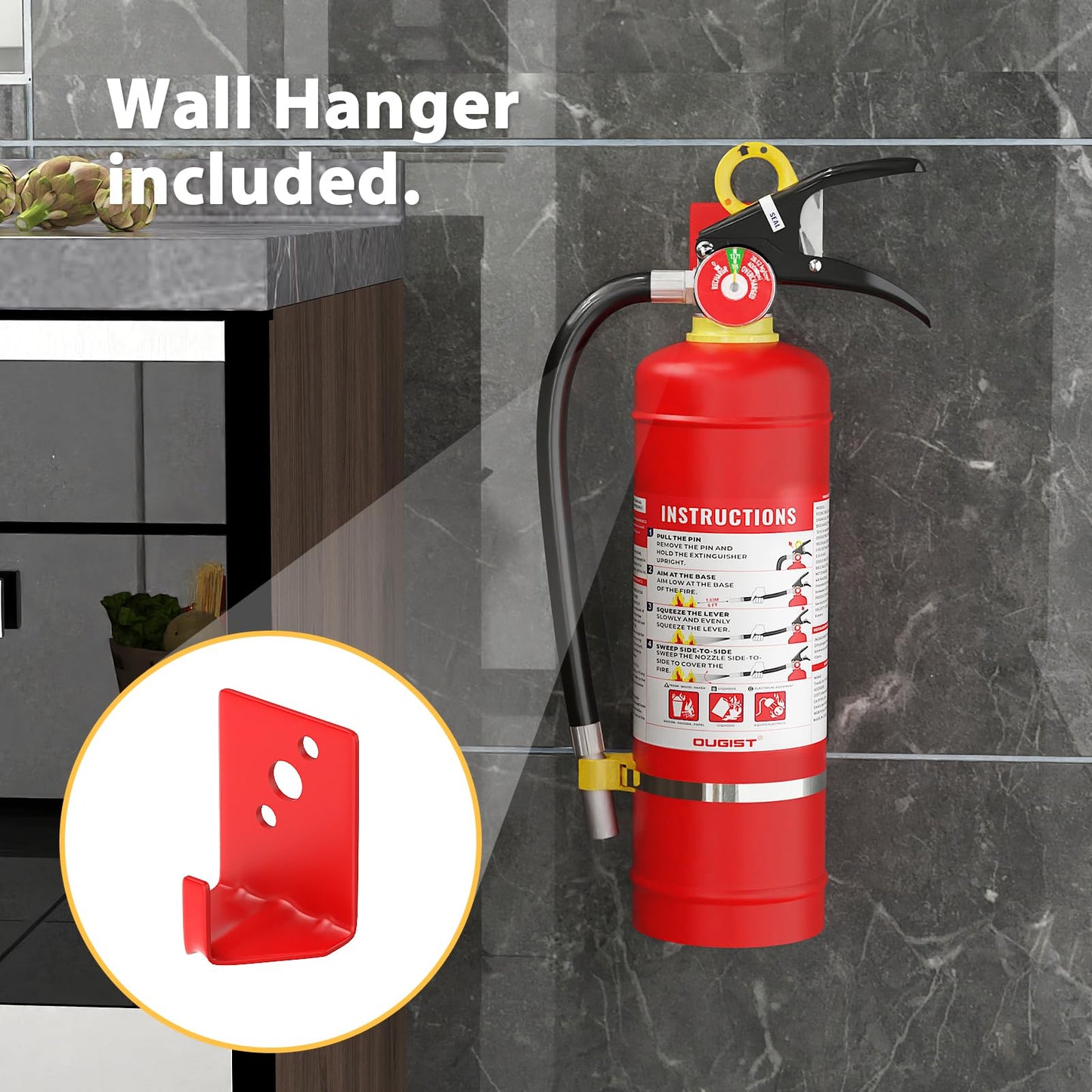 Ougist ABC Dry Powder Fire Extinguisher, 5 lb – 2-A:10-B：C Rated for Home, Office & Vehicle, Quick Release, Easy-Grip Handle, Ideal for Electrical & Grease Fires, Car Extinguisher, Model FF2KG