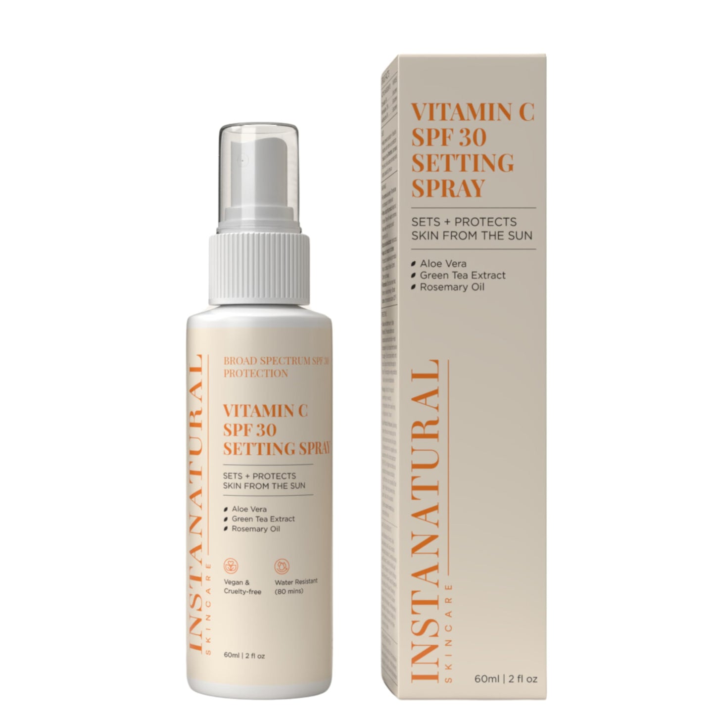 InstaNatural Skin Care Vitamin C SPF 30 Broad Spectrum Sunscreen Make Up Setting Spray, Brightens & Hydrates, UVA, UVB Sun Prote
