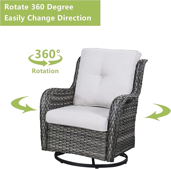Rilyson Wicker Rocking Chair Swivel Chairs - 4 Piece Rocker Patio Chairs Set Rattan Rocking Chair for Outdoor Porch Deck Garden Backyard(Mixed Grey/Beige)