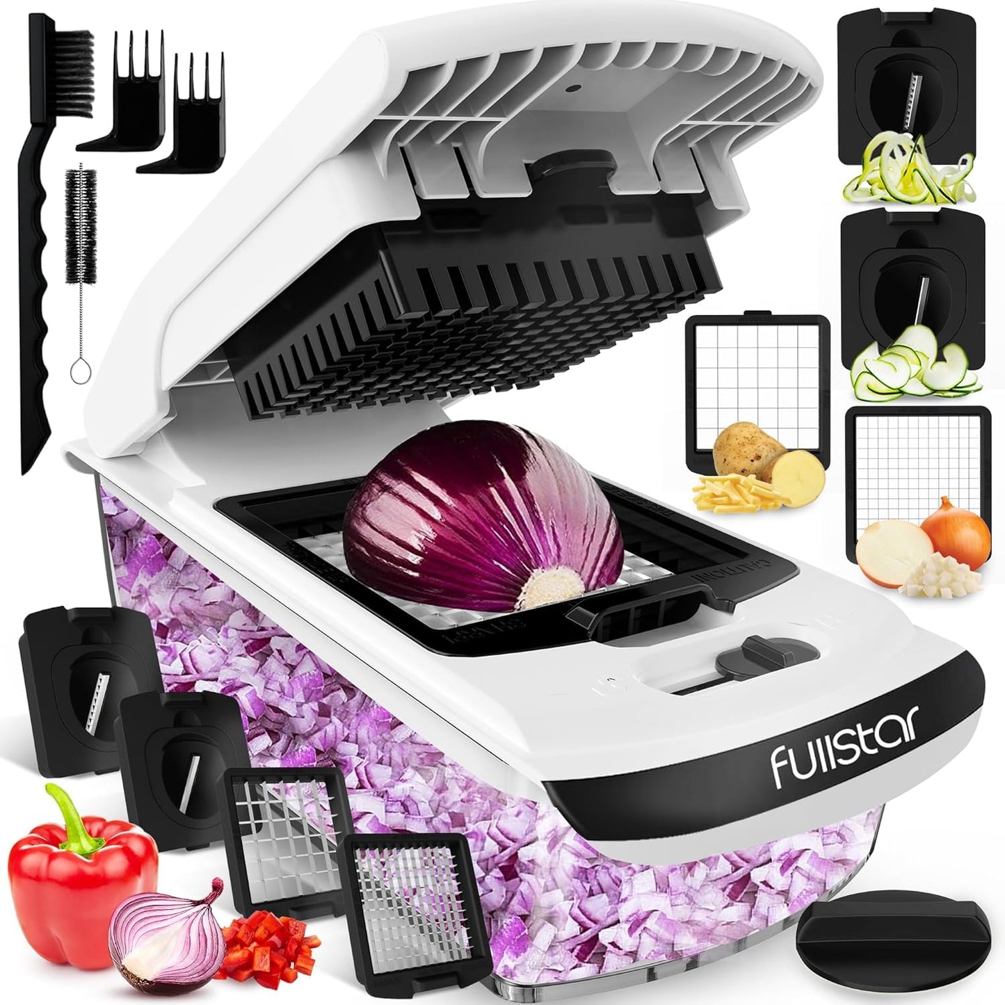 Fullstar The Original Pro Chopper - Vegetable Chopper and Spiralizer, Food Chopper with Container, Fruit Slicer, Kitchen Gadgets & Accessories, Home Essentials (4 in 1, White)