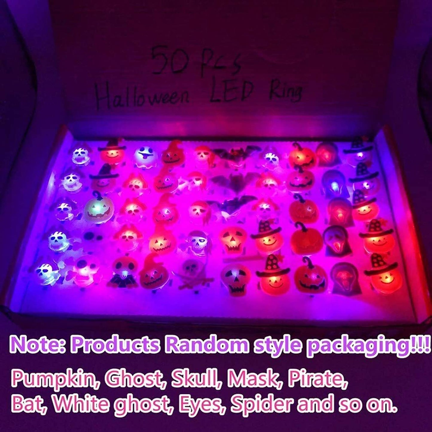 Halloween Light Up Rings 50Pcs Halloween Party Favors Light Up Toys luminous Flash Finger LED Ring Blinking Jelly Rubber Ring for Kids Adults