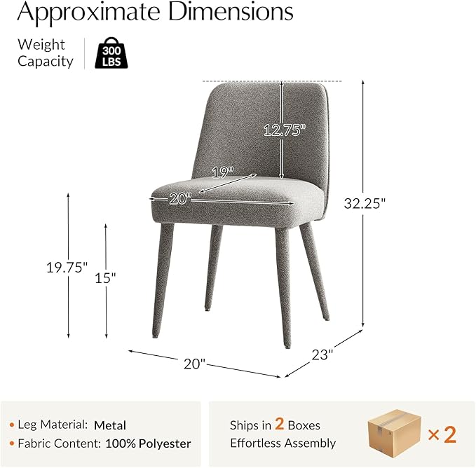HULALA HOME Modern Dining Chairs Set of 4，Gray Fully Chenille Upholstered Dining Room Chairs Set with Foot Peg, Solid Wood Frame, Armless Kitchen Accent Chairs for Living Room Bedroom Reception