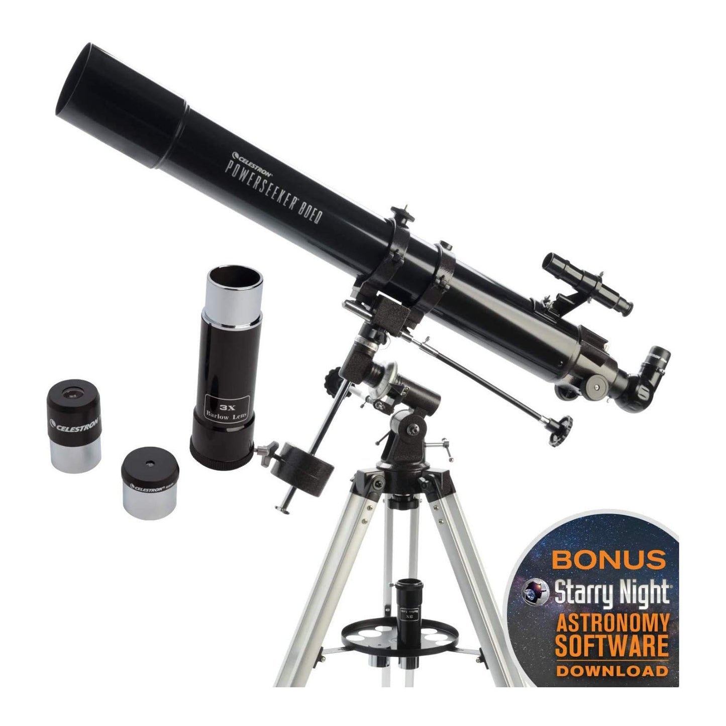 Celestron - PowerSeeker 80EQ Telescope - Manual German Equatorial Telescope for Beginners - Compact and Portable - Bonus Astronomy Software Package - 80mm Aperture