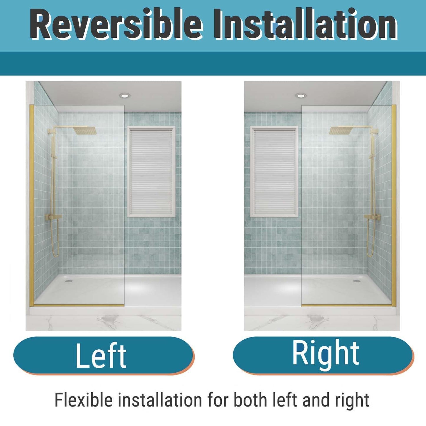 Sunrosa 32"×76" Shower Glass Panel,8mm Thick Glass Shower Panel,Brushed Gold Semi-Frameless Bathroom Shower Glass, Easy to Clean