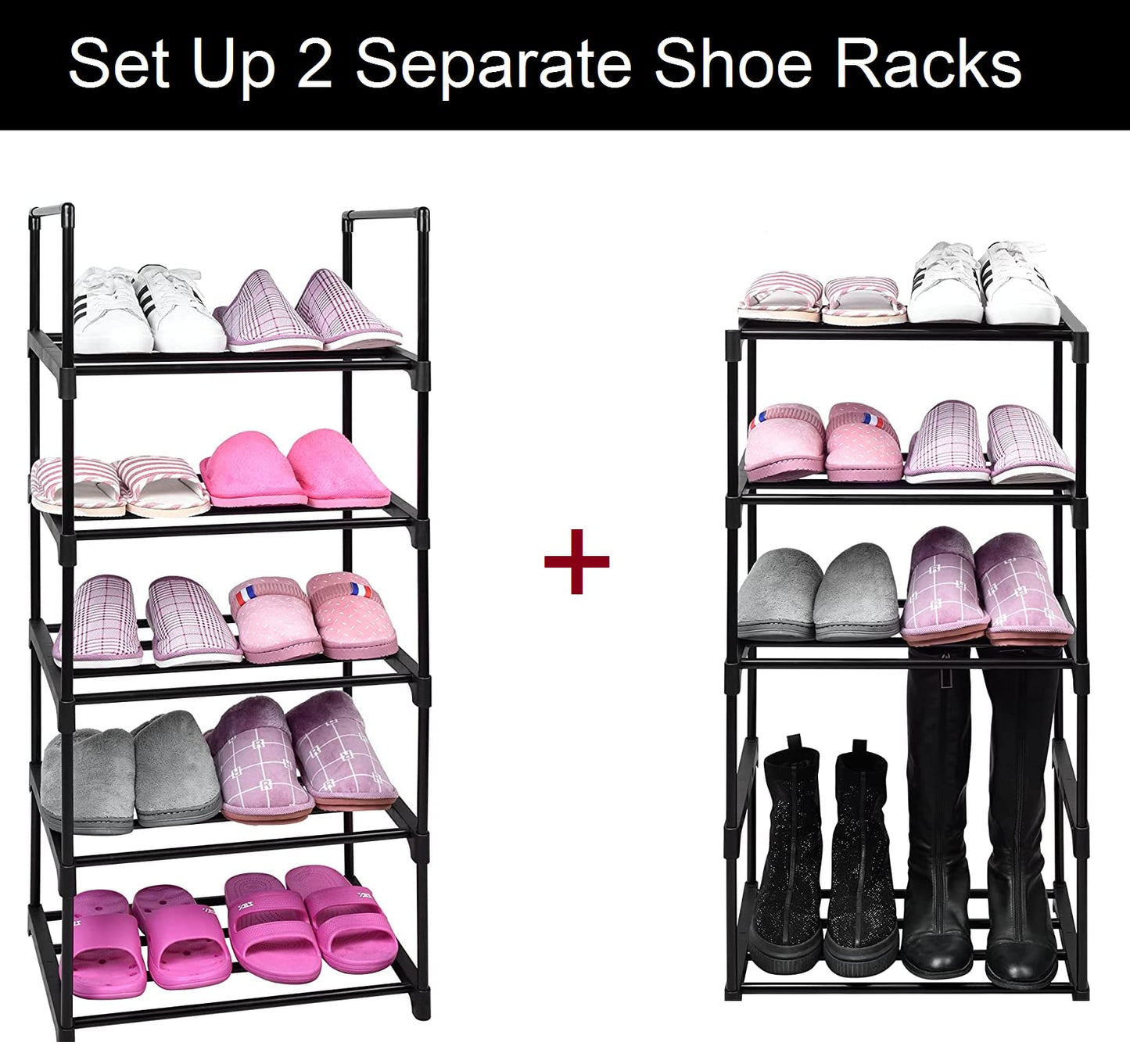 Easyhouse 10 Tier Metal Sturdy Shoe Rack, 10 Tier Tall Shoe Storage Organizer, Narrow Tall Shelf Organizer for Entryway, Closet, Bedroom