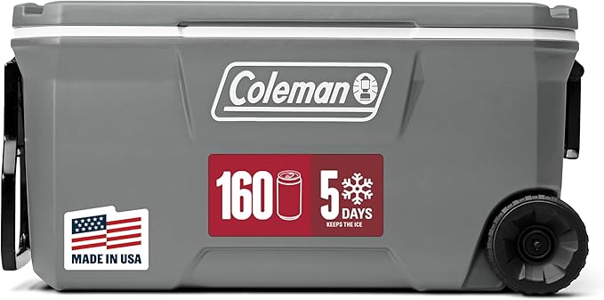 Coleman Classic Series Insulated Portable Rolling Cooler with Wheels, Leak-Resistant Outdoor Hard Cooler Keeps Ice up to 5...