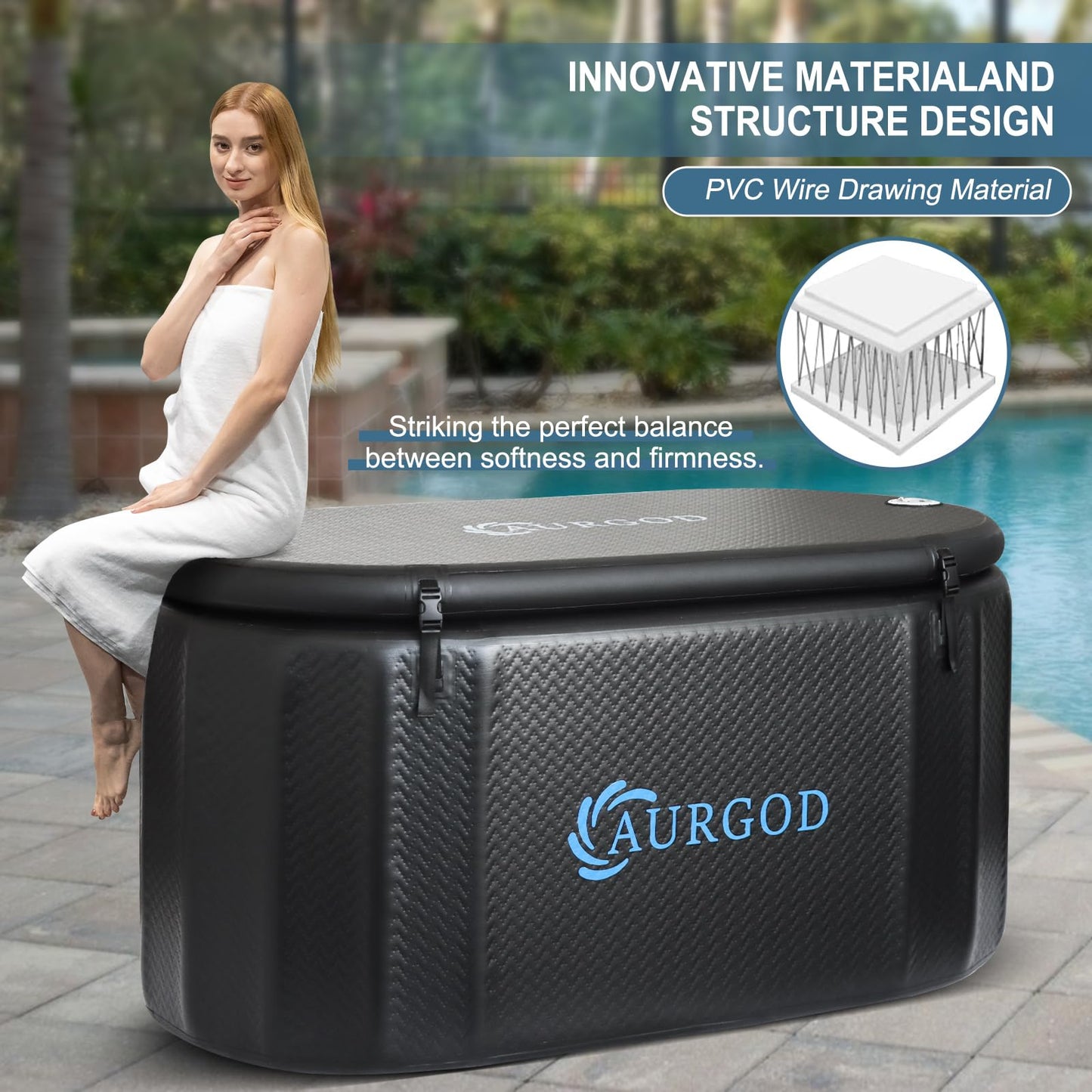 AURGOD 238Gallon Inflatable Cold Plunge Tub for Recover, Upgraded Thickened 2 Person Ice Bath Tub, Bathtub Adult, Insulated Lid, Pump, Strong Handbag