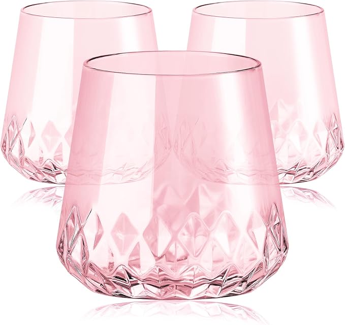 ROIMEE VONT 40 Pack Rhombus Plastic Wine Glasses,Heavy Duty Disposable Wine Champagne Whiskey Glasses Unbreakable Clear Pl...
