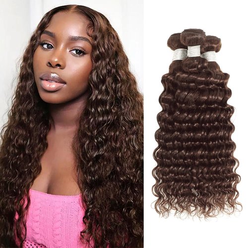 Enaiiby Chocolate Brown Bundles Human Hair 10 12 14 Inch Brazilian Color 4 Deep Wave Bundles Human Hair Unprocessed Breezy Wave Virgin Hair for Black Women with Silky Texture & Quick Weave