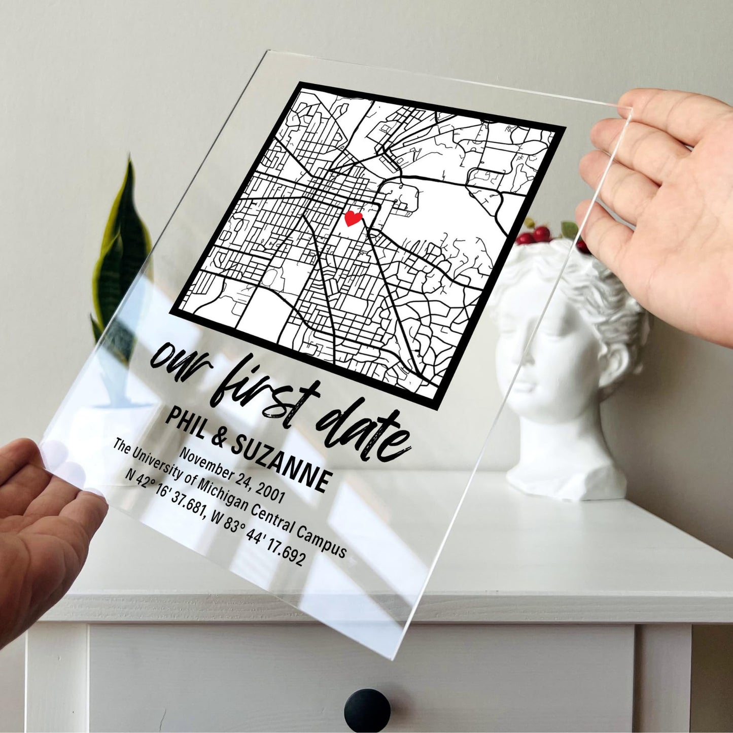 SAME DAY SHIP Our First Date Plaque with Wooden, Acrylic, Led Light Stand - Where It All Began Couples Map Gift for Her Personalized Gift Couples Gift Gifts for Him Where We Met Personalized Map