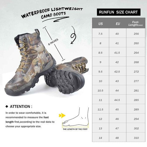 R RUNFUN Men's Hunting Boots Waterproof Hiking Boots Insulated Work Boot, 8" Lightweight Breathable Outdoor Shoes, 400g Insulation(RF2304Gray,Size9)