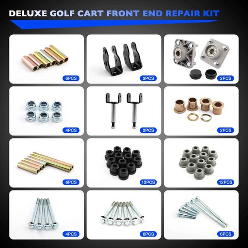 Misakomo Deluxe Golf Cart Front End Repair Kit - Compatible with 2004 Up Club Car Precedent Gas Electric - Replace 102357701 Front Wheel Hub King Pin Bearing Bushings Full Sets