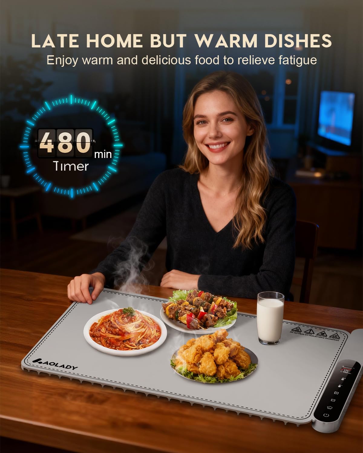 Warming Mat for Food Electric Silicone Fast Heating Chafing Dishes for Parties Buffet with APP Controller 15"x23.6" with 8H Timer & Adjustable Temperature, Light Gray