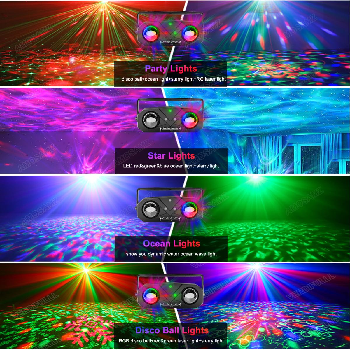 Disco Lights Disco Ball, Sound Activated Party Light with Roating Disco Ball,Star Projector,Ocean Light and Laser Lights for Party DJ KTV Club Wedding Festivals Stage Dancing Christmas