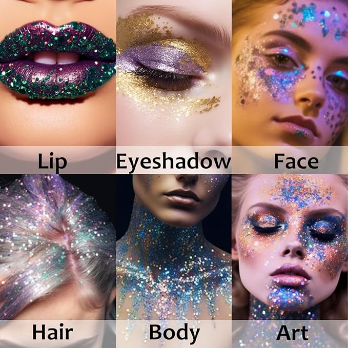 UCANBE Gold Body Glitter Stick for Singer Concerts Music Festivals, Face Glitter Makeup for Face Body Hair Eyes & Lips, Chunky Glitter Sparkling Mermaid Sequins for Women 1.2OZ