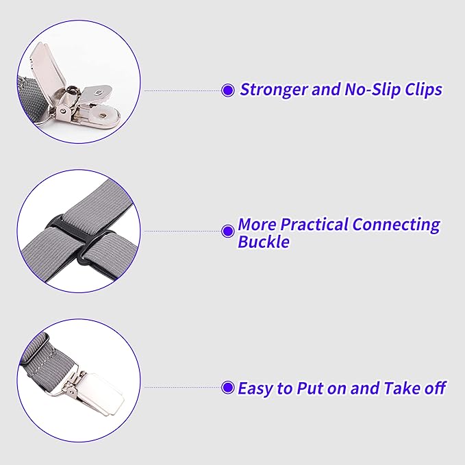 MENDENG Bed Sheet Holder Garters Bed Suspenders Sheet Stays Sheet Clips for Bedding Bed Clips for Sheets Grey Sheet Suspenders Queen 4P