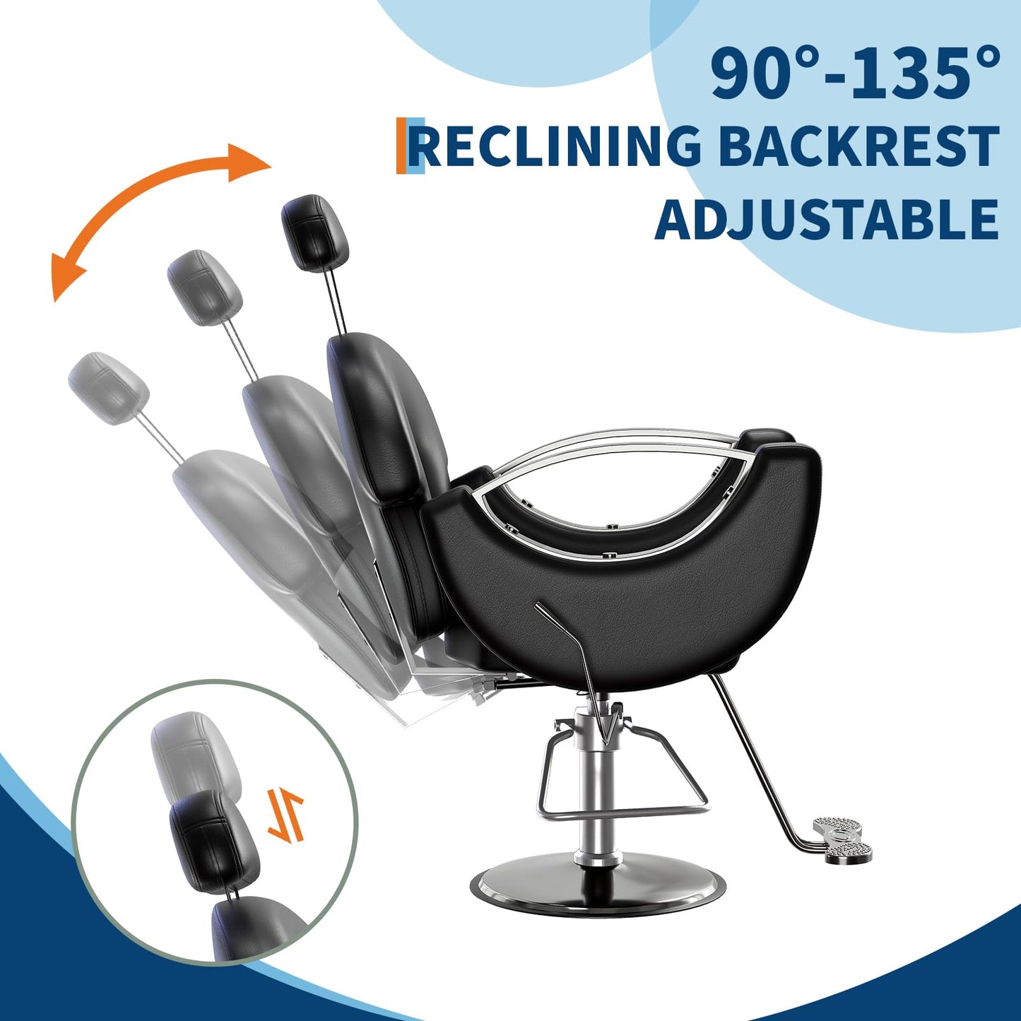 BouPower Barber Salon Chair, Reclining Salon Chair for Hair Stylist with Heavy Duty Hydraulic Pump, 330 LBS Capacity, Height Adjustable & 360° Swivel Styling Chair for Barbershop, Spa, Tattoo, Beauty