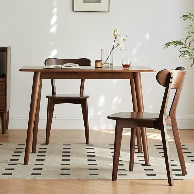 Grewood Oak Wood Dining Chairs,Mid Century Modern Dining Chairs with Comfortable Curved Backrest,Wood Chairs for Kitchen,Dining Room (1, Walnut Color)
