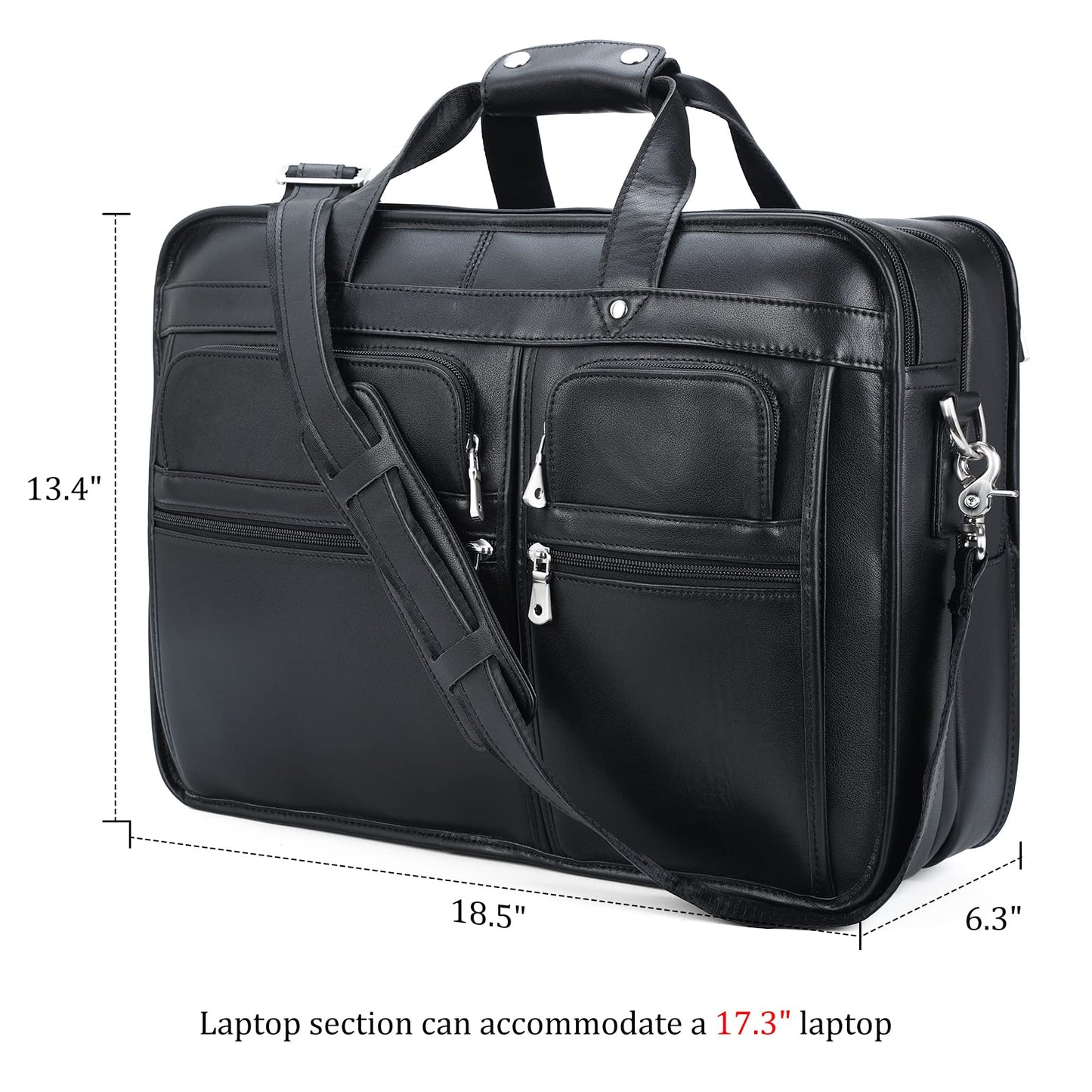 Polare 18.5” Napa Leather Laptop Briefcase Messenger Work Bag Overnight Bag For Men X-Large Fits 17.3” Laptop
