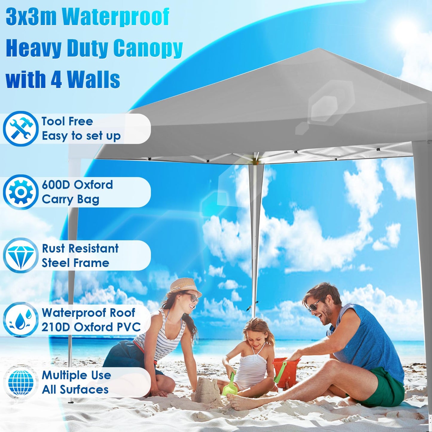 COBIZI Canopy 10x10 Pop Up Canopy Tent with 4 Sidewalls Party Tents for Parties Weddings Backyard Waterproof Canopy Outdoor Commercial Canopy Event Tent with Stakes, Ropes, Grey