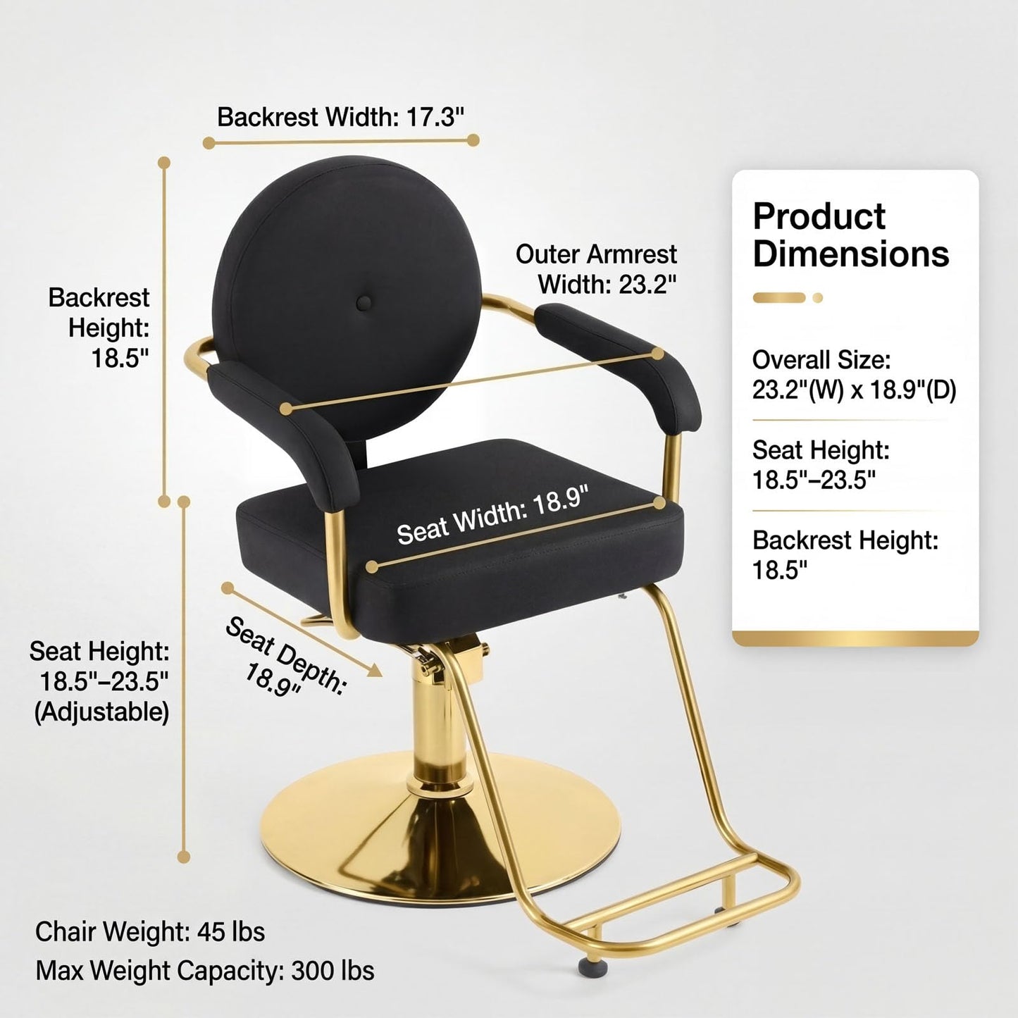 Artist hand Barber Salon Chair for Hair Stylist, Hydraulic Salon Styling Chair 360° Swivel Adjustable Height, Spa Beauty Equipment for Beauty Salon, Home Studio, 330 lbs Capacity, Black and Gold