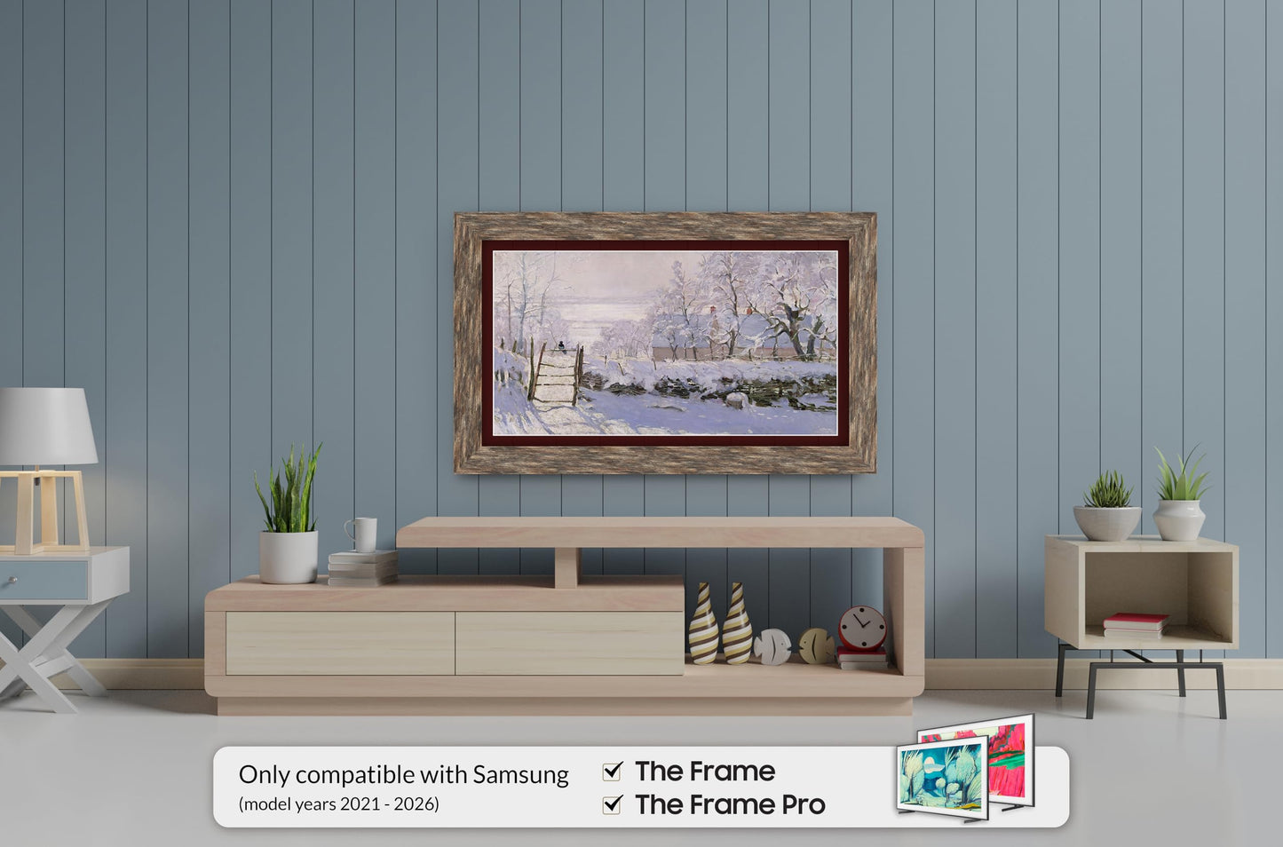Distressed Barnwood 75" Premiere Deco TV Frame - Compatible ONLY with Samsung The Frame TV and Pro TVs (Fits 2021-2026, LS03A, LS03B, LS03C, LS03D, LS03FA, LS03FW)
