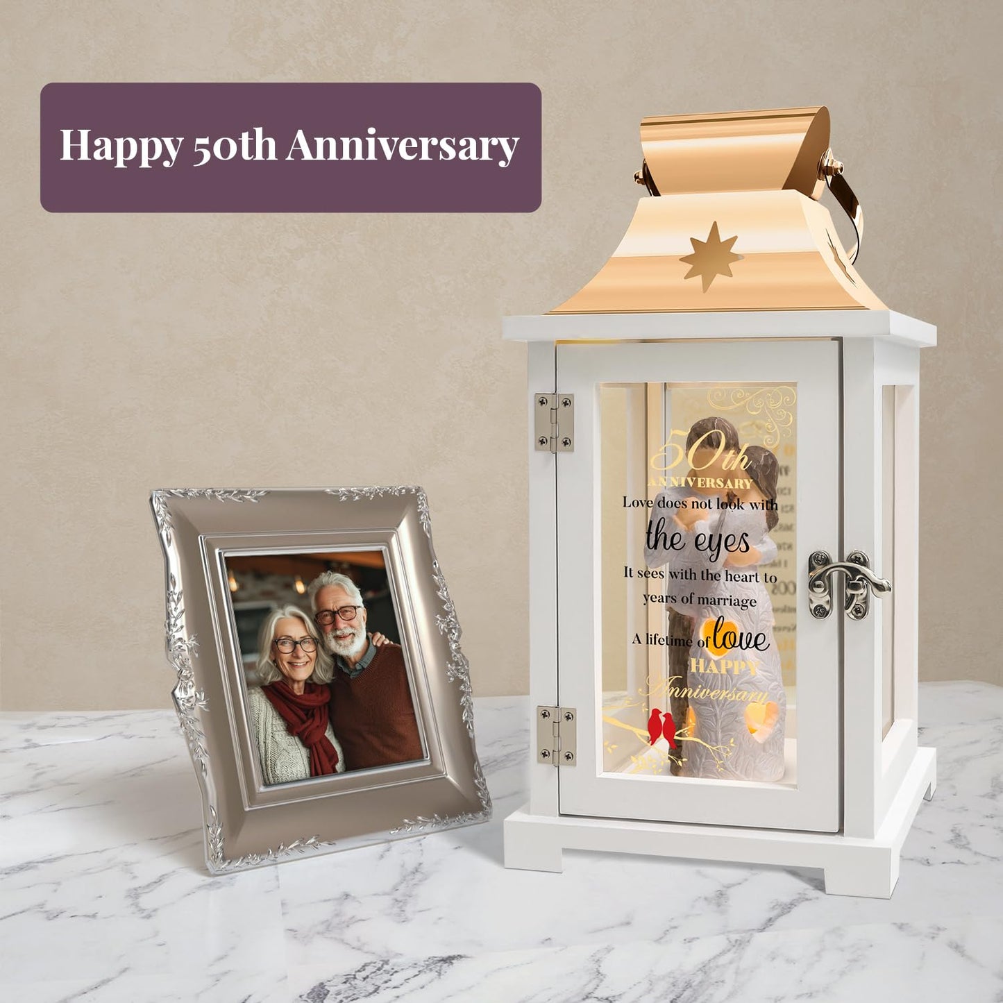 50th Anniversary Wedding Gifts for Couple Parents 50th Wedding Anniversary Lantern for Him Her Huband Wife - Husband and Wife Hugging Figurine Lantern