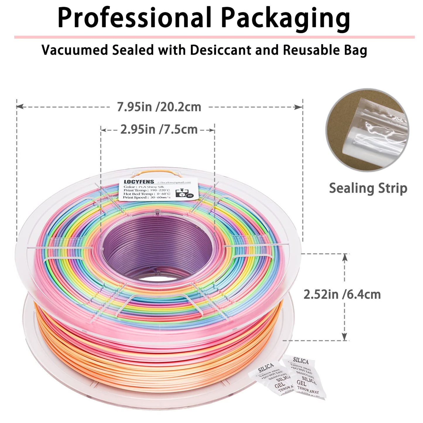 LOCYFENS Silk PLA Filament Multicolor, 3D Printer Filament Rainbow PLA Filament 1.75mm +/- 0.02mm, 3D Printing Filament 1kg/2.2lbs