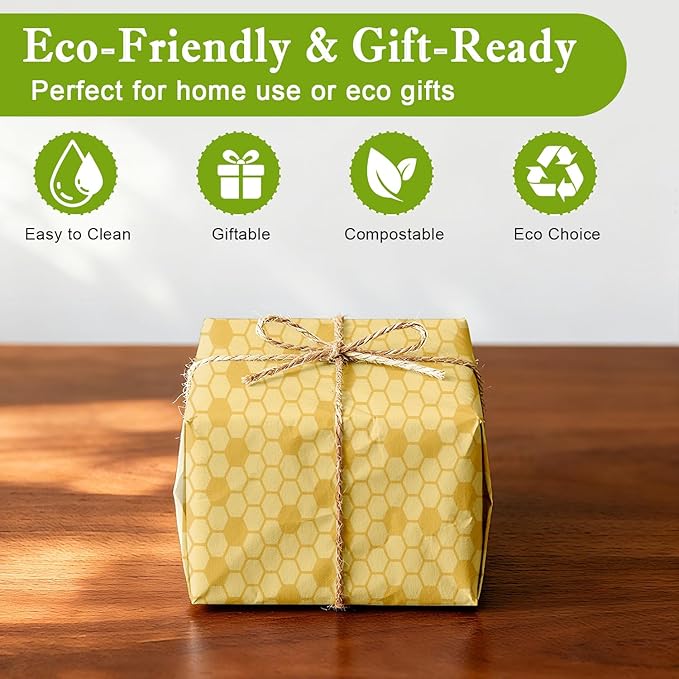 Reusable Beeswax Wraps For Foods, Cheese, Sandwich & Bread- 13 x 39'' Cut to Size - Eco-Friendly Food Storage Alternative to Plastic Wrap & Cheese Paper (Honeycomb Pattern001, 13x39'')