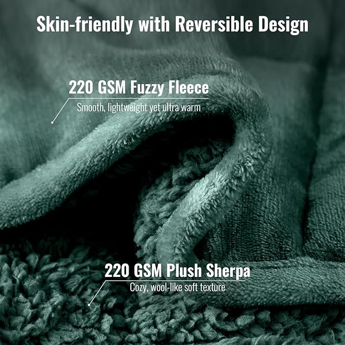 Uttermara Weighted Blanket for Adults, Queen Size Heavy Blanket with Reversible Soft Shiny Velour Fleece and Cozy Warm Sherpa for Couch Bed, Calming and Relaxing, 60 x 80 inches 15 lbs, Green