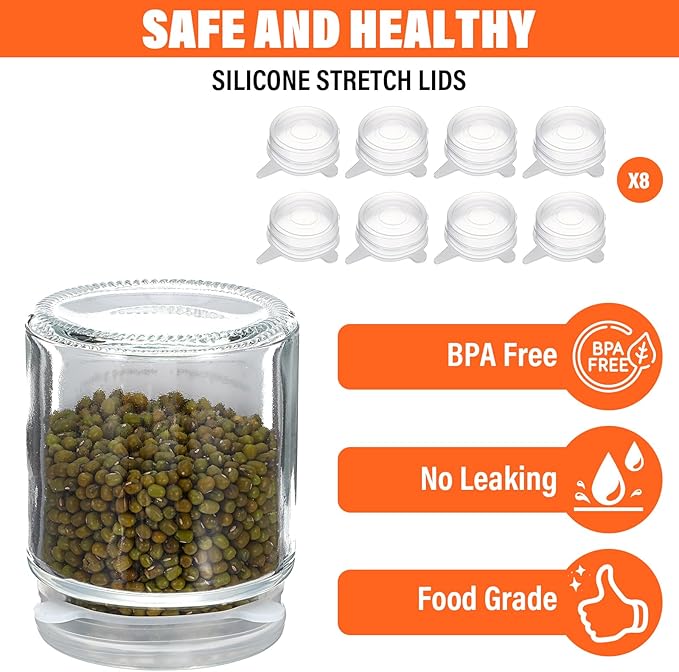 Sibba 8 PCS Small Stretch Silicone Can Lids Expandable Reusable Jar Covers Fits to 2 Inch to 2.4 In Container Lid Keep Food Fresh & Reduce Waste, Kitchen Food Storage Covers for Jars Cans Cups Bottles