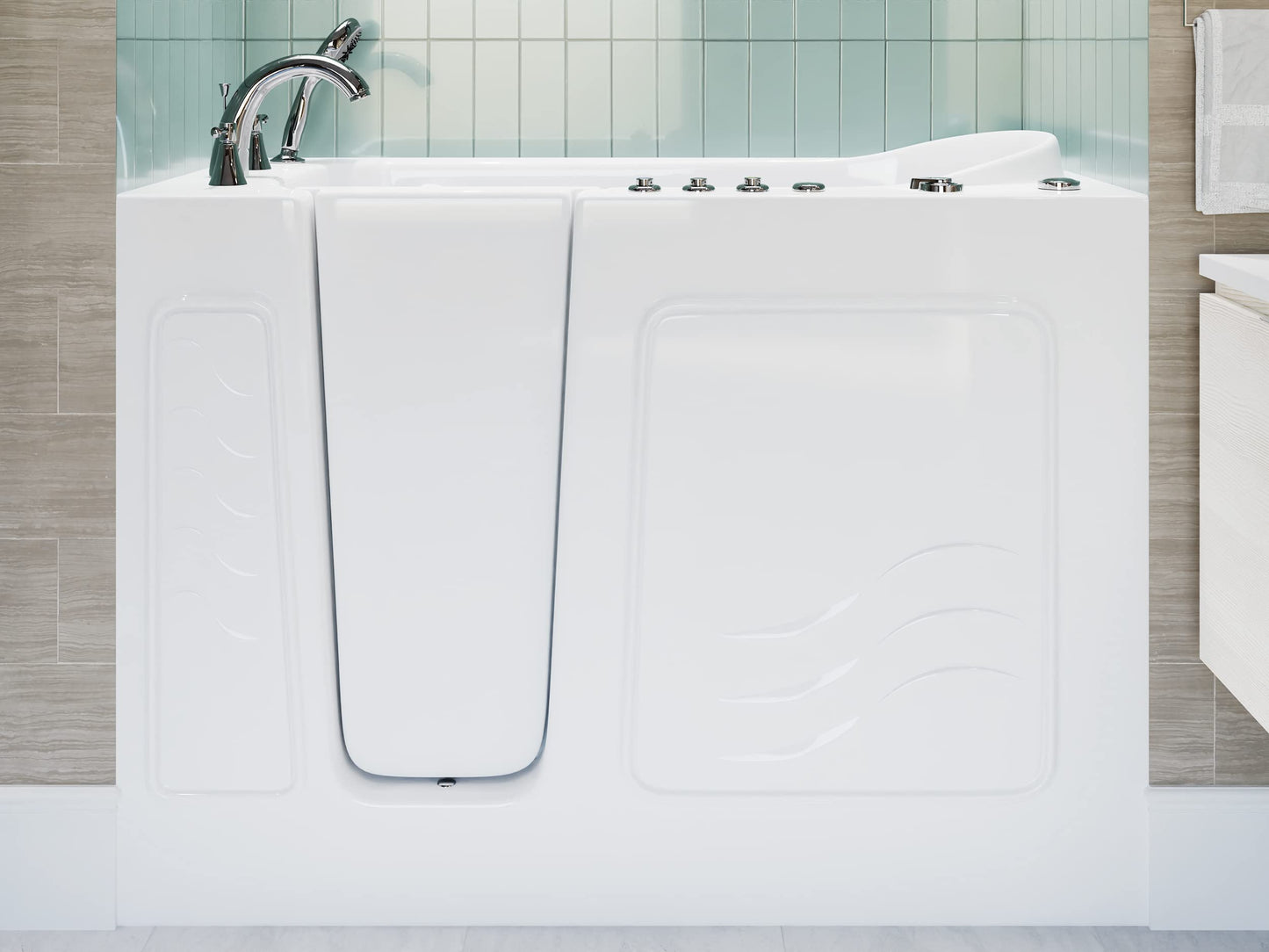 ANZZI Walk In Tub 26'' x 53'' Left Drain Tub with 15 Whirlpool Jets in White, Air Massage Jetted Hot Soaking Bath Tub with a Waterfall Filler Faucet and Handheld Shower Sprayer - AMZ5326LWD