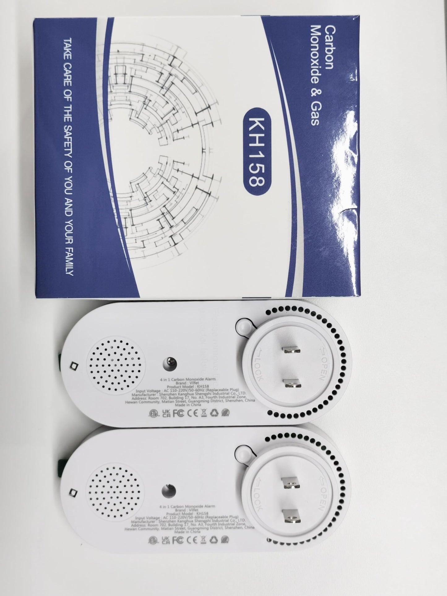 Carbon Monoxide Detectors and Natural Gas Detector, 4-in-1 Carbon Monoxide Detectors Plug in, Gas Leak Detector with Dual Alarms, Temperature & Humidity Sensor for Home, RV, Black, 2 Packs