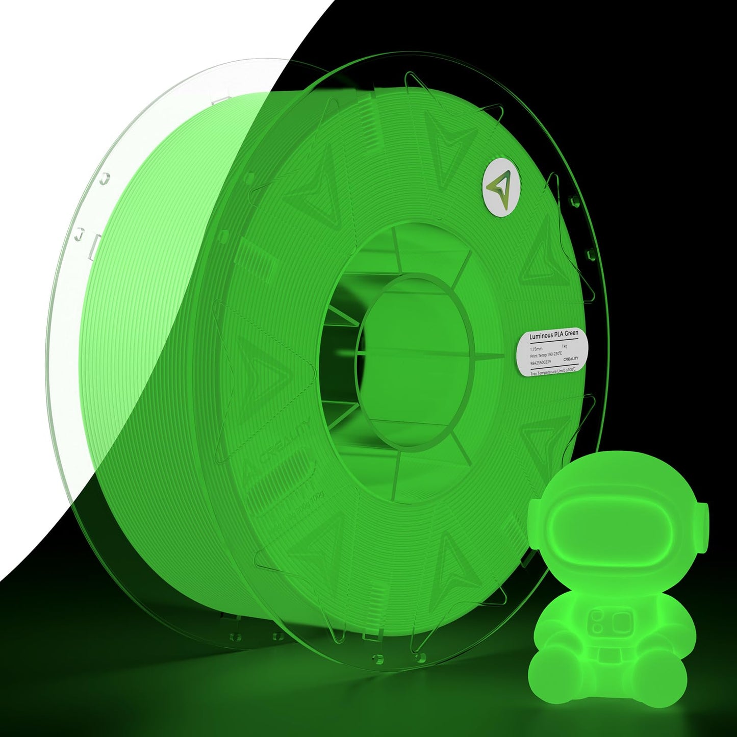 Creality 3D Luminous PLA Printer Filament, 1.75mm Glow in The Dark Shiny Firefly Green PLA Filament for 3D Printing, Best with U