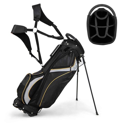 Goplus Golf Stand Bag, Golf Club Bag 8 Way Top Dividers, Cooler Bag, 7 Zippered Pockets, Adjustable Dual Strap, Rain Hood, 4.5LBS Lightweight Portable Golf Bag with Stand for Men Women