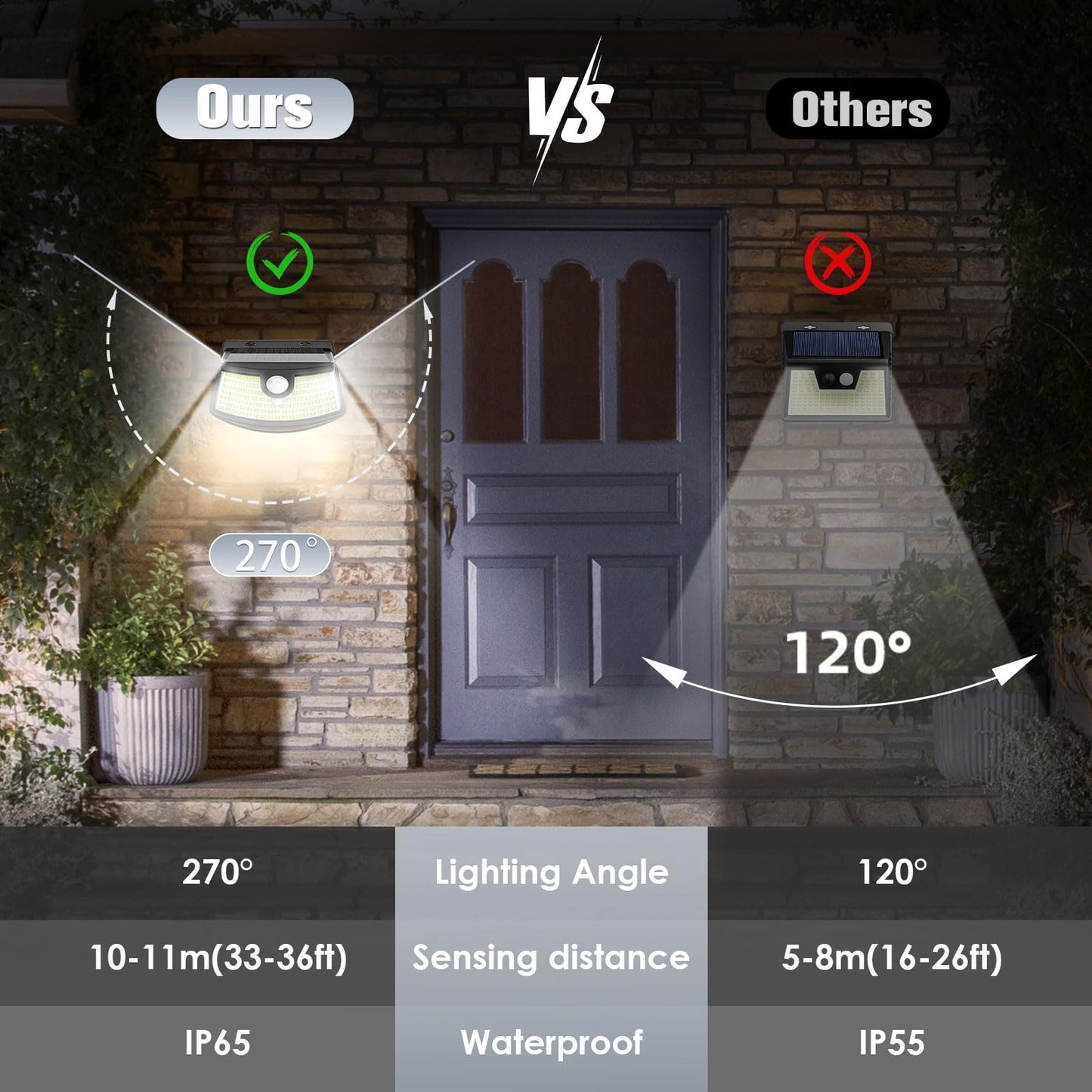 Aootek New Solar Motion Sensor Lights 120 LEDs with Lights Reflector,270° Wide Angle, IP65 Waterproof, Step Lights for Front Door, Yard, Garage, Deck (Black, Daylight White, 8-Pack)