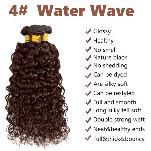 Fabimiya 20 22 24 Inch Human Hair Bundles Brown 4# Water Wave Bundles Human Hair Unprocessed Soft Sewn In Hair with Double Weft for Black Women