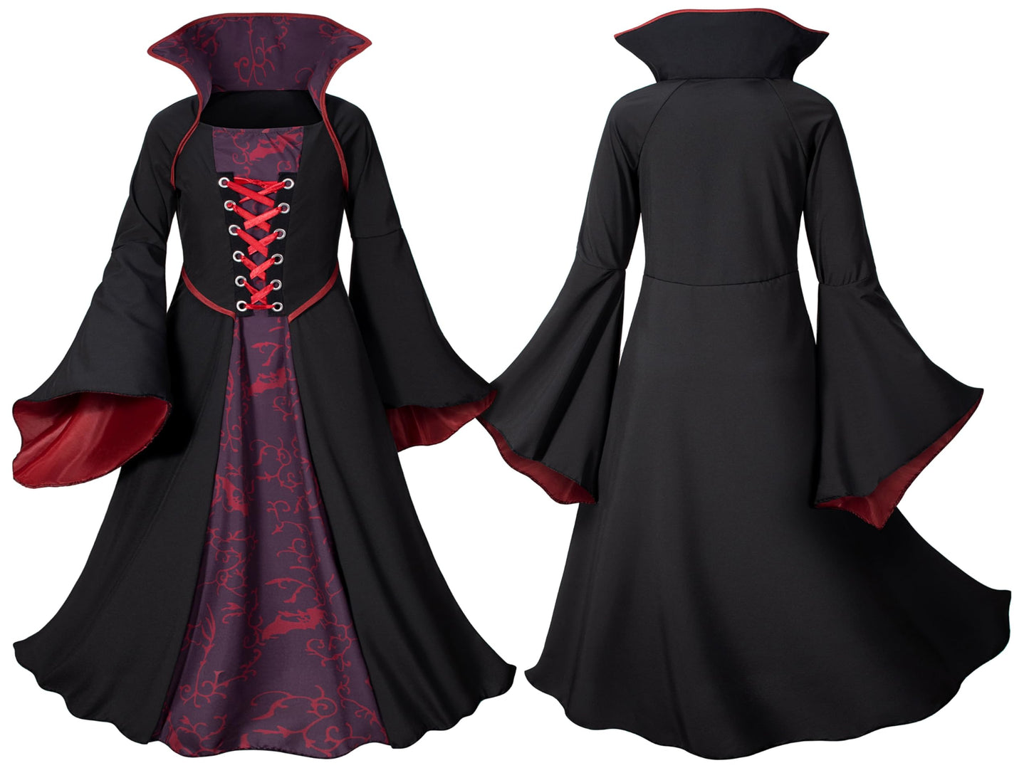 Vampire Costume Set for Toddler Girls Halloween Dress Up with Vampires Props (Fangs, Wand, Choker) 3T 4T