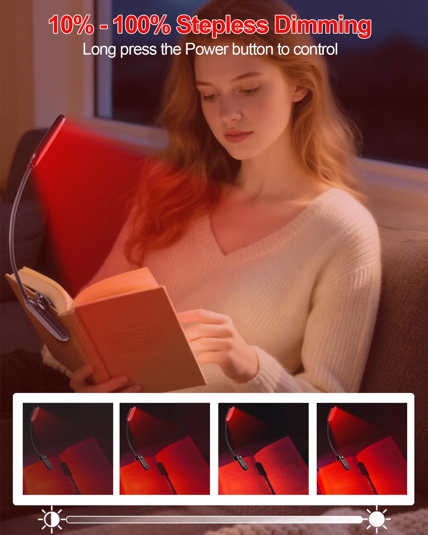 Finezeal 625nm Red Book Light [2 Pack] - Zero Blue Light, Rechargeable Clip On Red Reading Light Lamp for Reading at Night - Poratble Dimmable LED Book Lamp, Gift for Lovers Travel Studying Nursing
