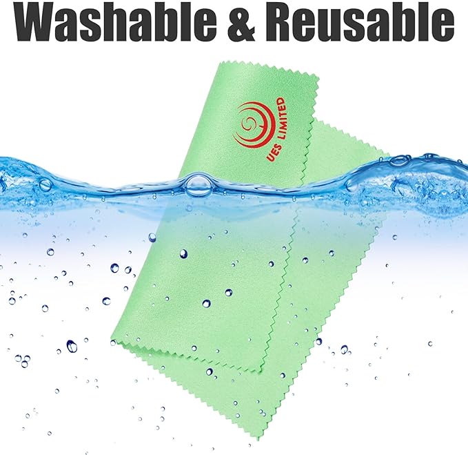 UESWILL Microfiber Cleaning Cloths for Glasses, Sunglasses, Camera Lens, Phone Laptop Tablet Electronics & Screens, Other Delicate Surfaces 6.7 x 5.7 inches 2-Pack