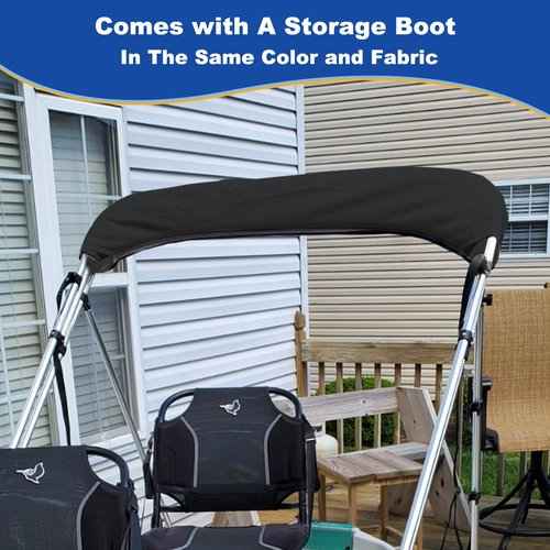 3 Bow Bimini Top Replacement Canvas for Boat with Light Hole and Storage Boot, Easy Install Zipper Sleeves, Heavy Duty Waterproof, 900D Marine Sun Shade Boat Canopy Without Frame, 6'L 61"-66" W Black