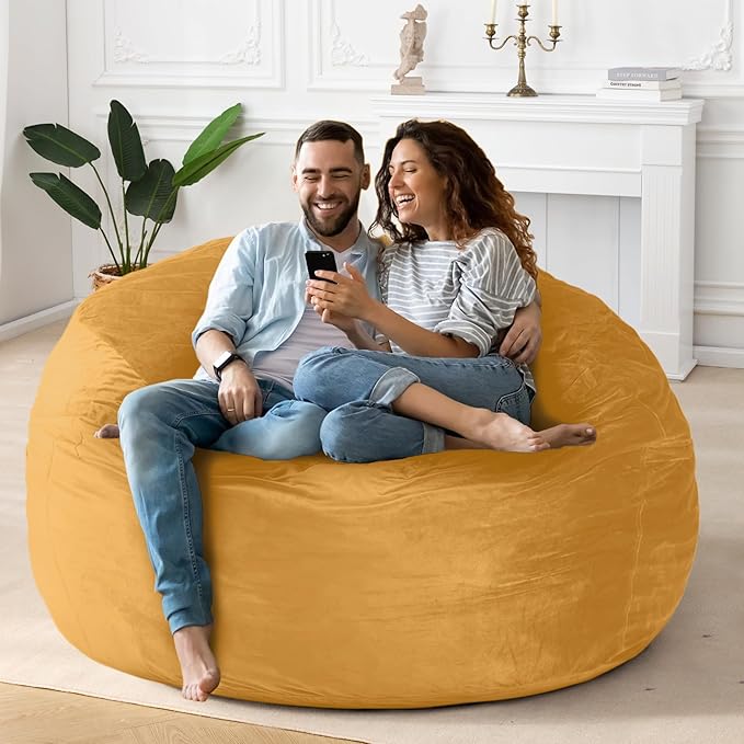 HABUTWAY Bean Bag Chair: Giant 5' Memory Foam Furniture Bean Bag Chairs for Adults with Microfiber Cover 5Ft(Mustard)